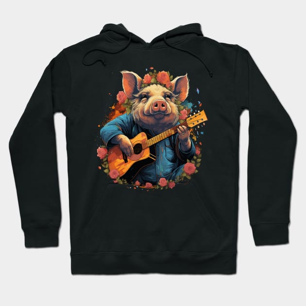 Pot-Bellied Pig Playing Guitar Hoodie by JH Mart